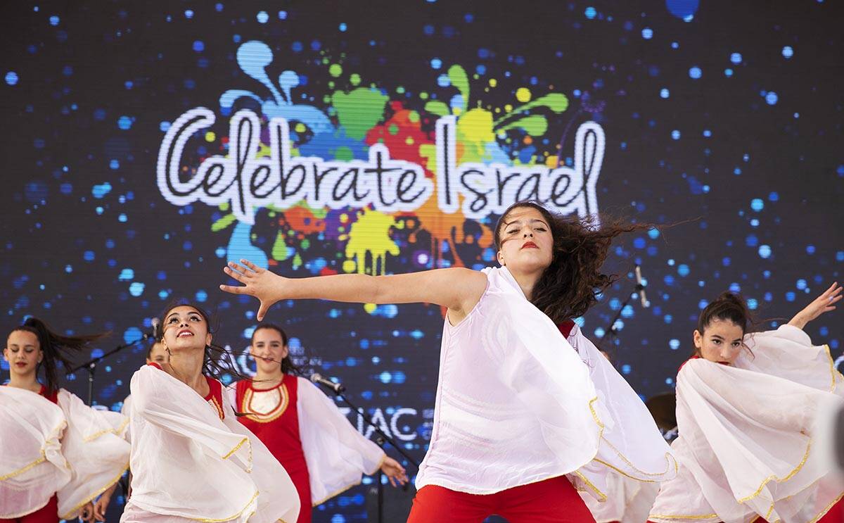 A dance group from Ashkelon, Israel, perform during a celebration of Israel’s independence on ...