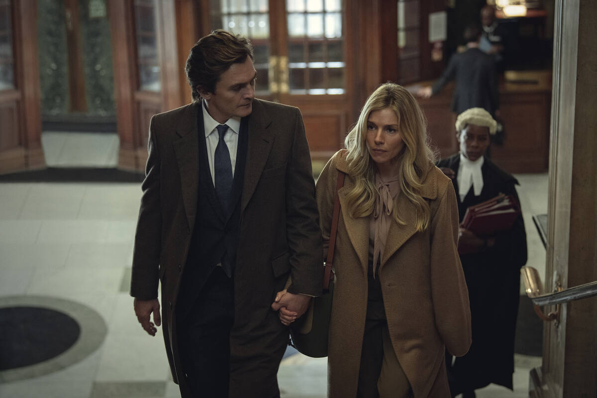 Rupert Friend and Sienna Miller in a scene from the courtroom thriller "Anatomy of a Scand ...
