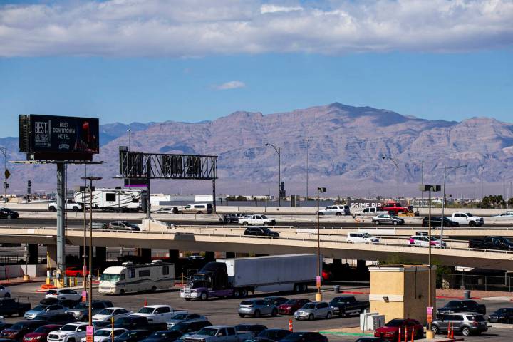 Traffic moves along U.S. Highway 95 as some vehicles take the Casino Center Boulevard offramp i ...