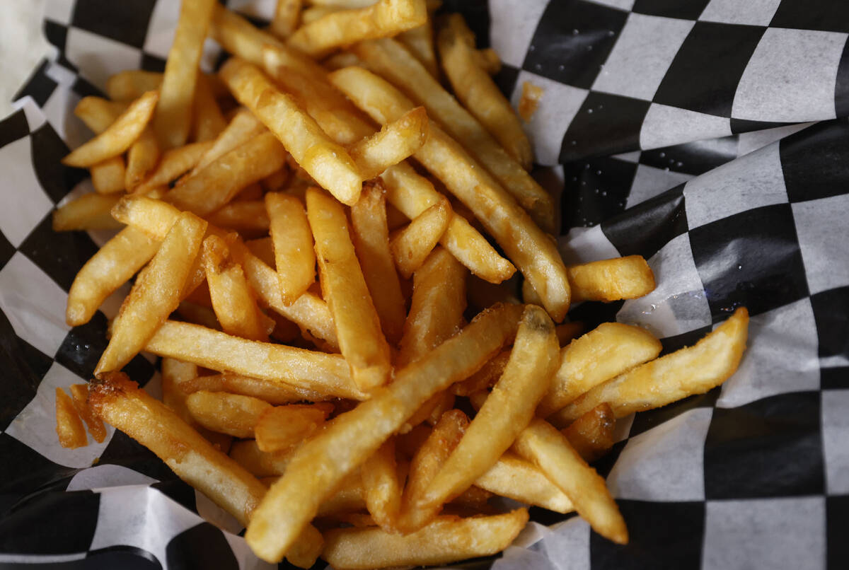 Fries are seen at Sliced Pizza, Sunday, May 8, 2022, in Las Vegas. (Chitose Suzuki / Las Vegas ...