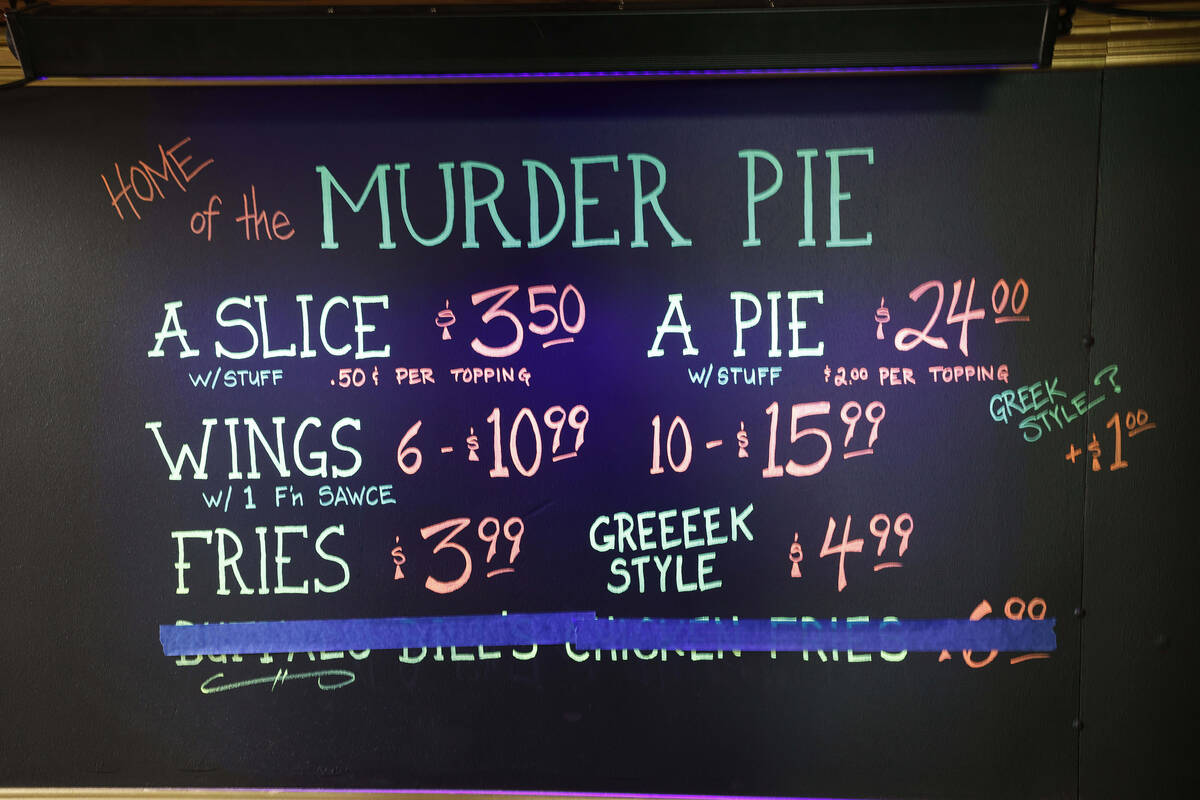 A menu is seen at Sliced Pizza, Sunday, May 8, 2022, in Las Vegas. (Chitose Suzuki / Las Vegas ...