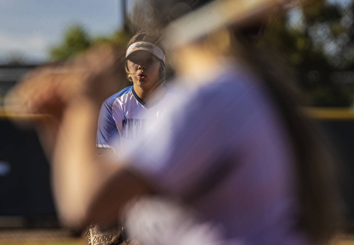 Centennial’s Madison Lucero (6) pitches during the girls Class 5A Southern Region tourna ...