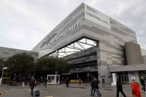 Conventioneers arrive on opening day of the World of Concrete construction trade show at Las Ve ...