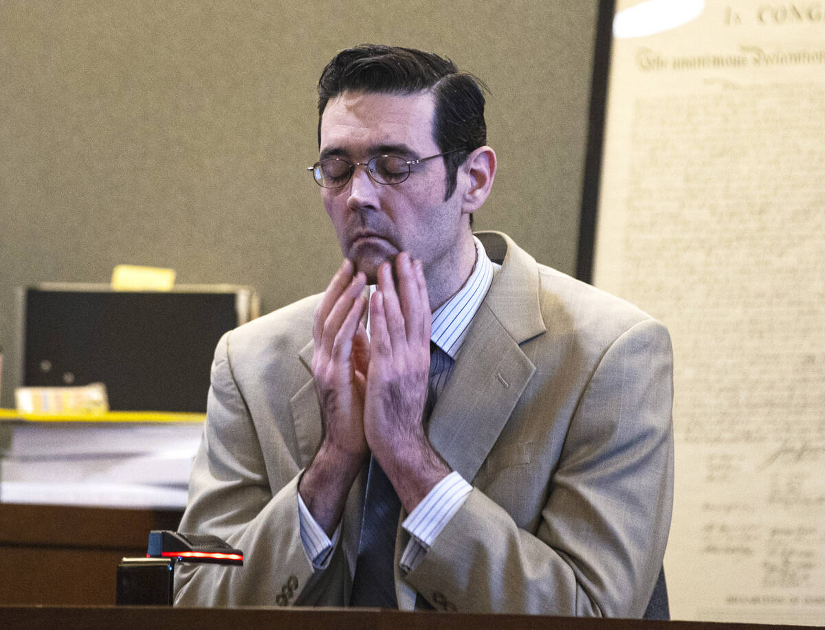 Andrew Cote, who shot and killed his next-door neighbor and her friend, pauses as he testifies ...