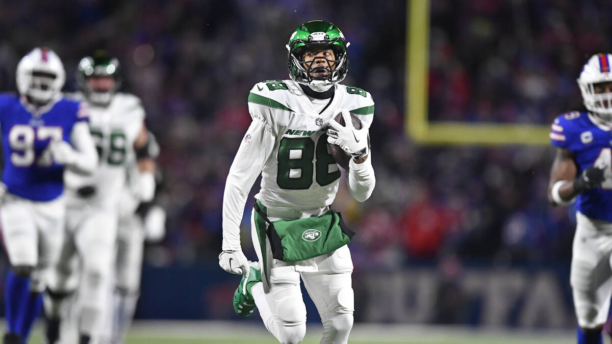 New York Jets' Keelan Cole during the first half of an NFL football game against the Buffalo Bi ...