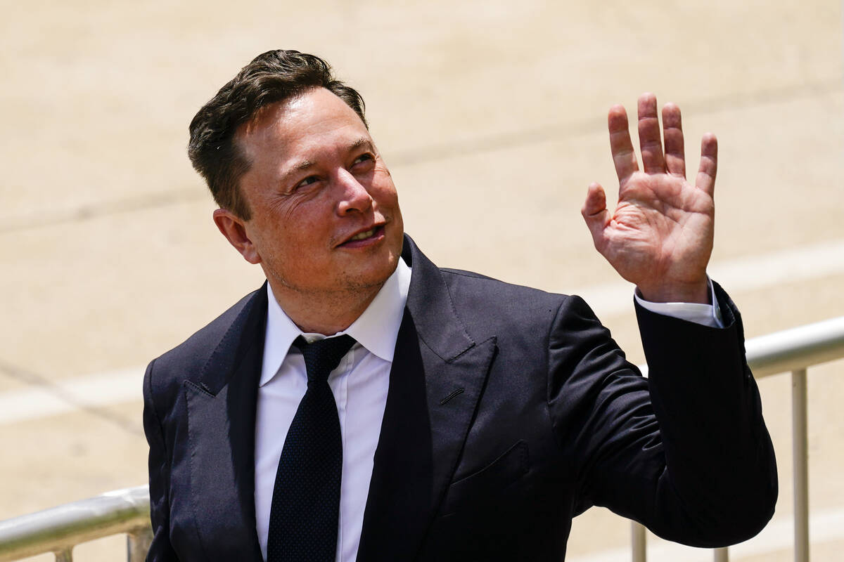 FILE - CEO Elon Musk departs from the justice center in Wilmington, Del., Tuesday, July 13, 202 ...