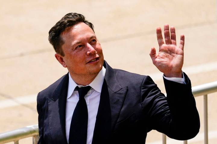 FILE - CEO Elon Musk departs from the justice center in Wilmington, Del., Tuesday, July 13, 202 ...