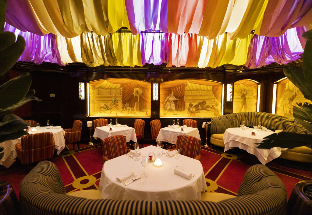 The tented dining room of Le Cirque on Wednesday, Oct. 27, 2021, at Bellagio, in Las Vegas. (Be ...