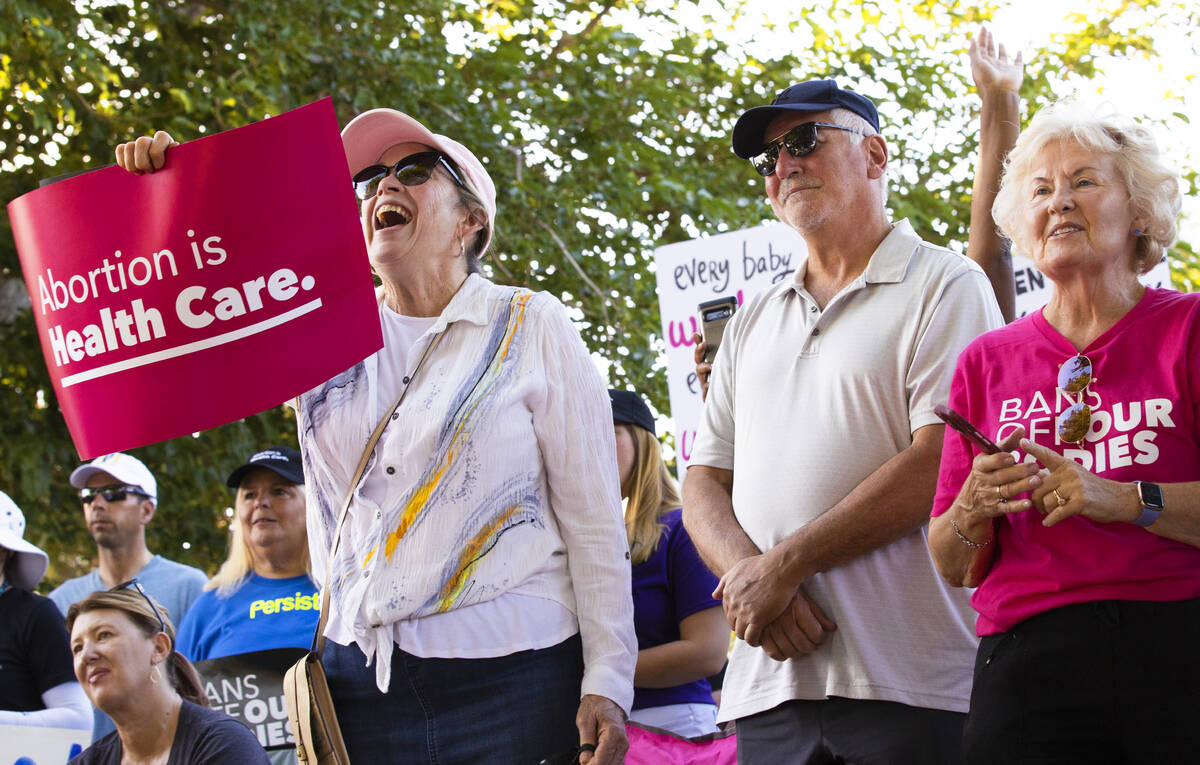 Demonstrators protest during a pro-abortion rally organized by Planned Parenthood of the Rocky ...