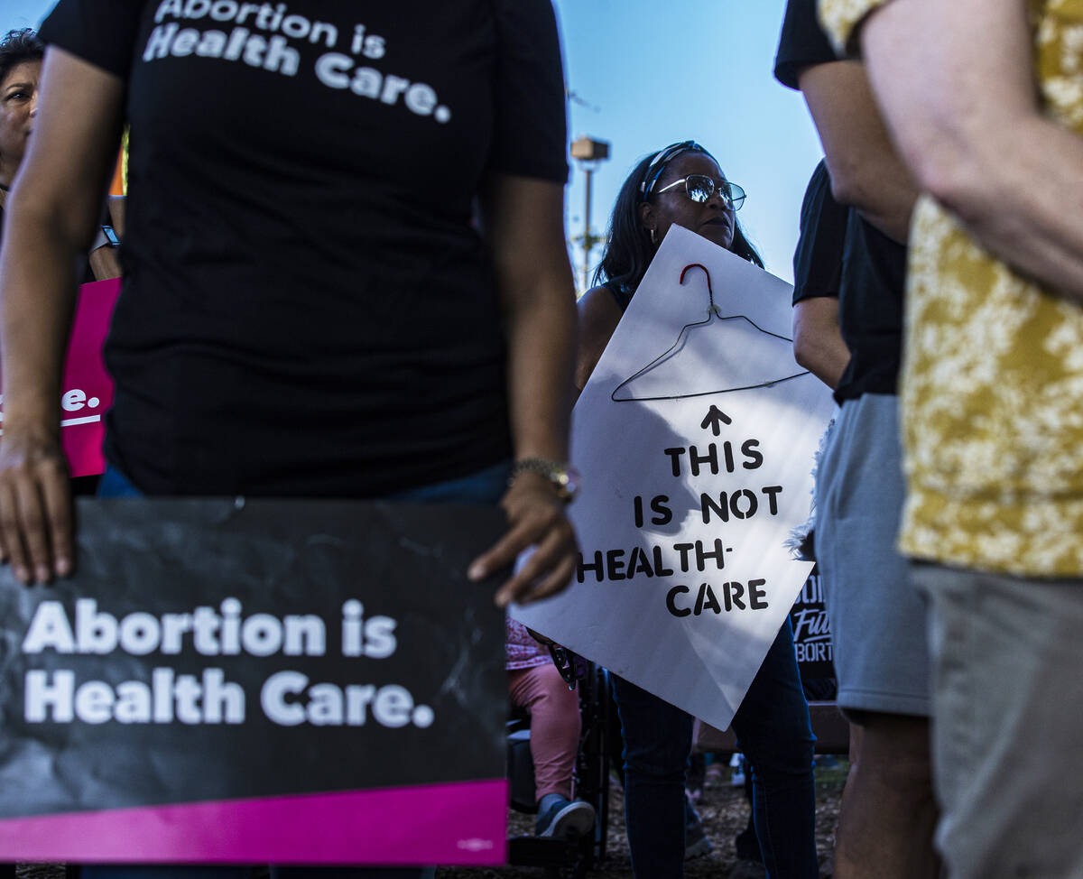 Demonstrators protest during a pro-abortion rally organized by Planned Parenthood of the Rocky ...