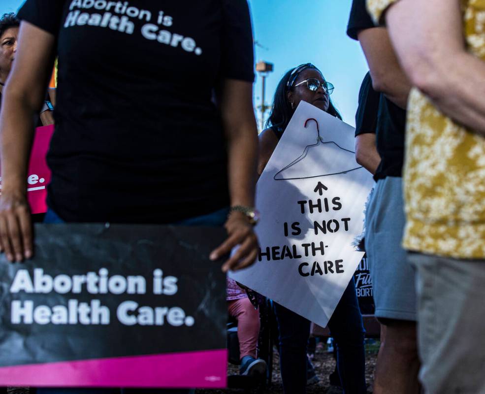 Demonstrators protest during a pro-abortion rally organized by Planned Parenthood of the Rocky ...