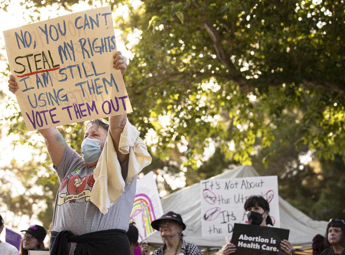 Demonstrators protest during a pro-abortion rally organized by Planned Parenthood of the Rocky ...