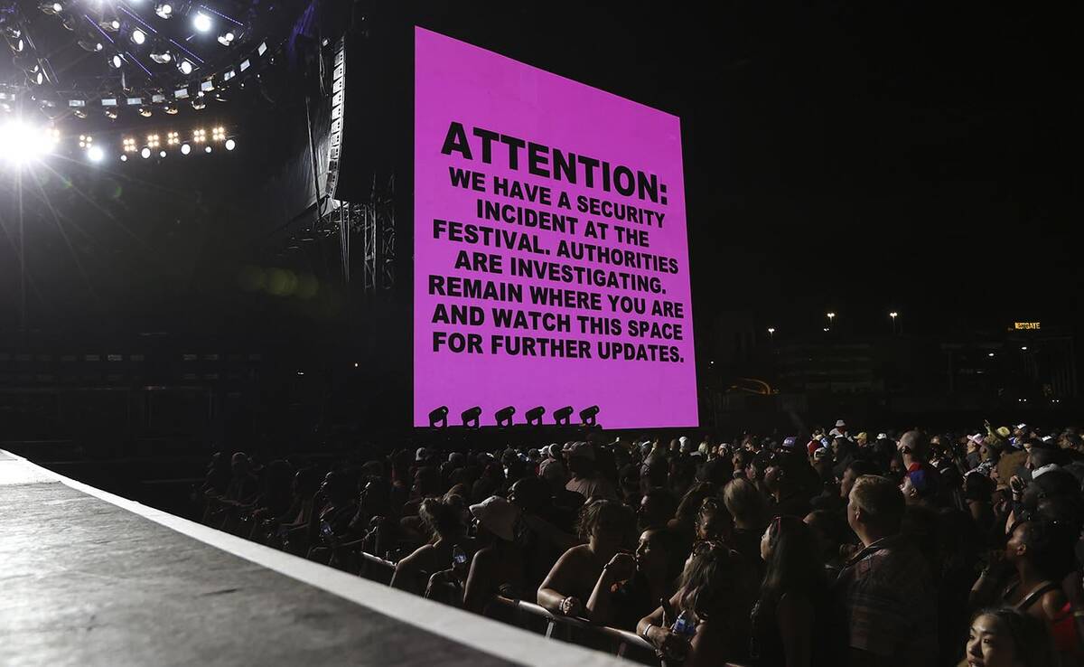 A security update is displayed during the Lovers & Friends music festival on Saturday, May ...