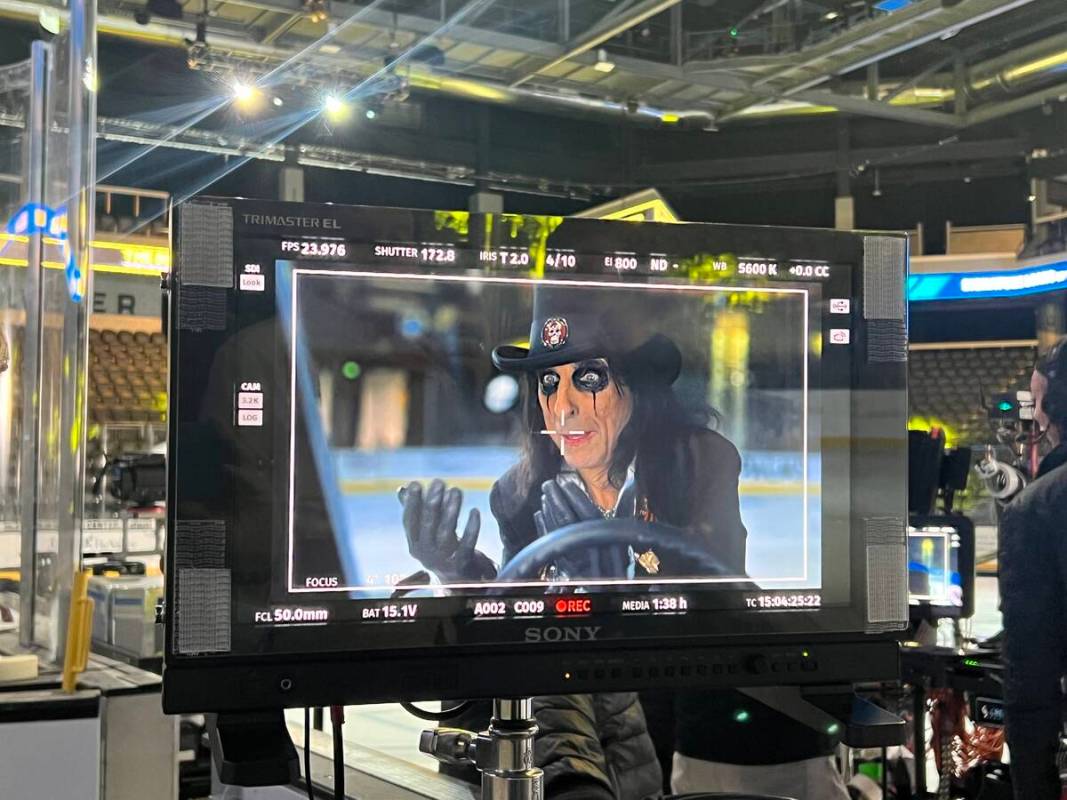Alice Cooper is shown on video during a Zamboni ride for The Dollar Loan Center's new ad campai ...