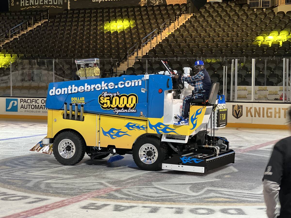 Flavor Flavor is shown driving the Zamboni during The Dollar Loan Center's new ad campaign on T ...