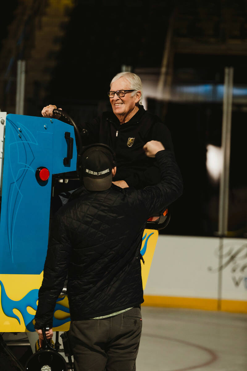 Vegas Golden Knights owner Bill Foley is shown driving the Zamboni for The Dollar Loan Center's ...