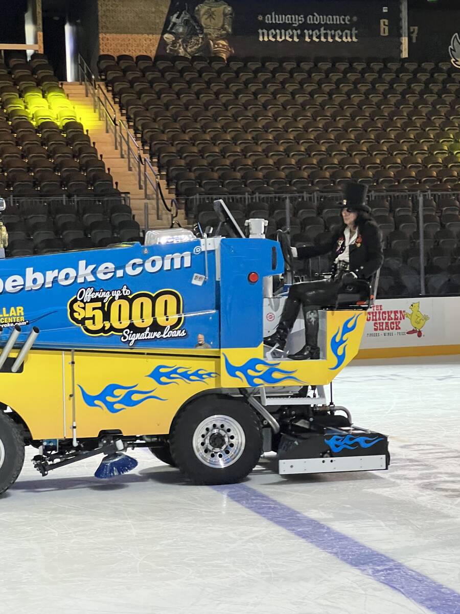 Alice Cooper is driving the Zamboni during The Dollar Loan Center's new ad campaign on Monday, ...