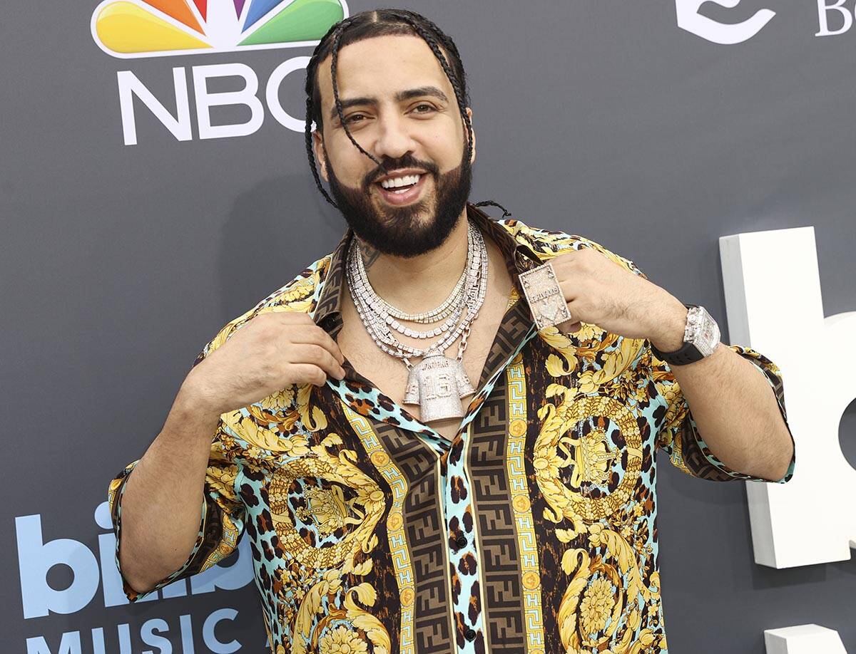 French Montana poses on the red carpet for the Billboard Music Awards at the MGM Grand Garden o ...
