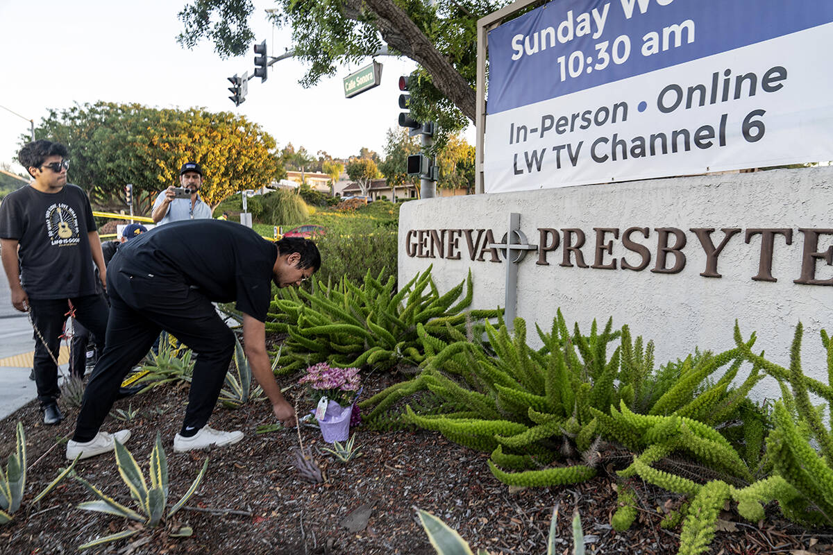 Hector Gomez, left, and Jordi Poblete, worship leaders at the Mariners Church Irvine, leave flo ...