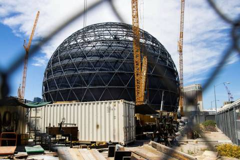 Construction at the MSG Sphere at the Venetian is underway on Monday, May 16, 2022, in Las Vega ...