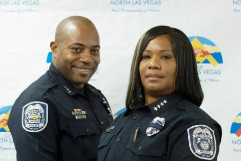 The North Las Vegas new chief of police Jacqueline Gravatt, right, and Capt. Michael Harris, ne ...