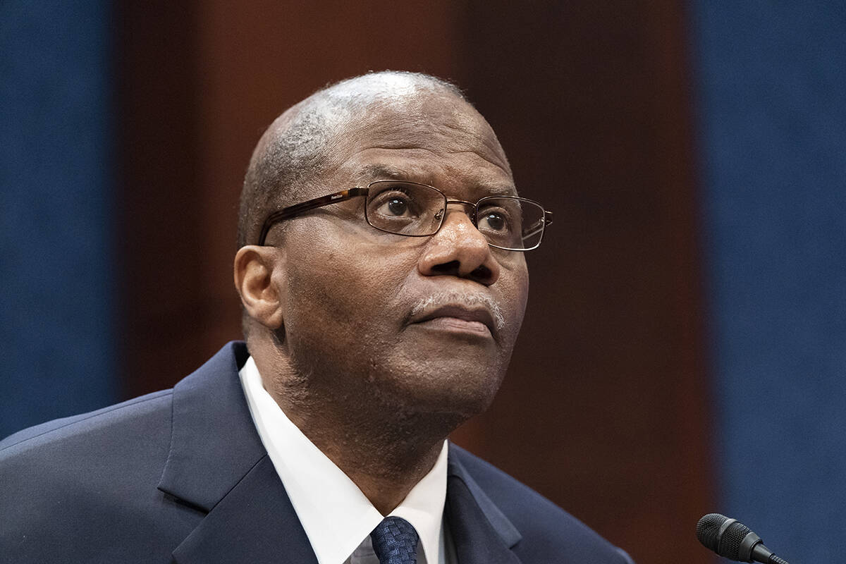 Under Secretary of Defense for Intelligence and Security Ronald Moultrie listens during a heari ...