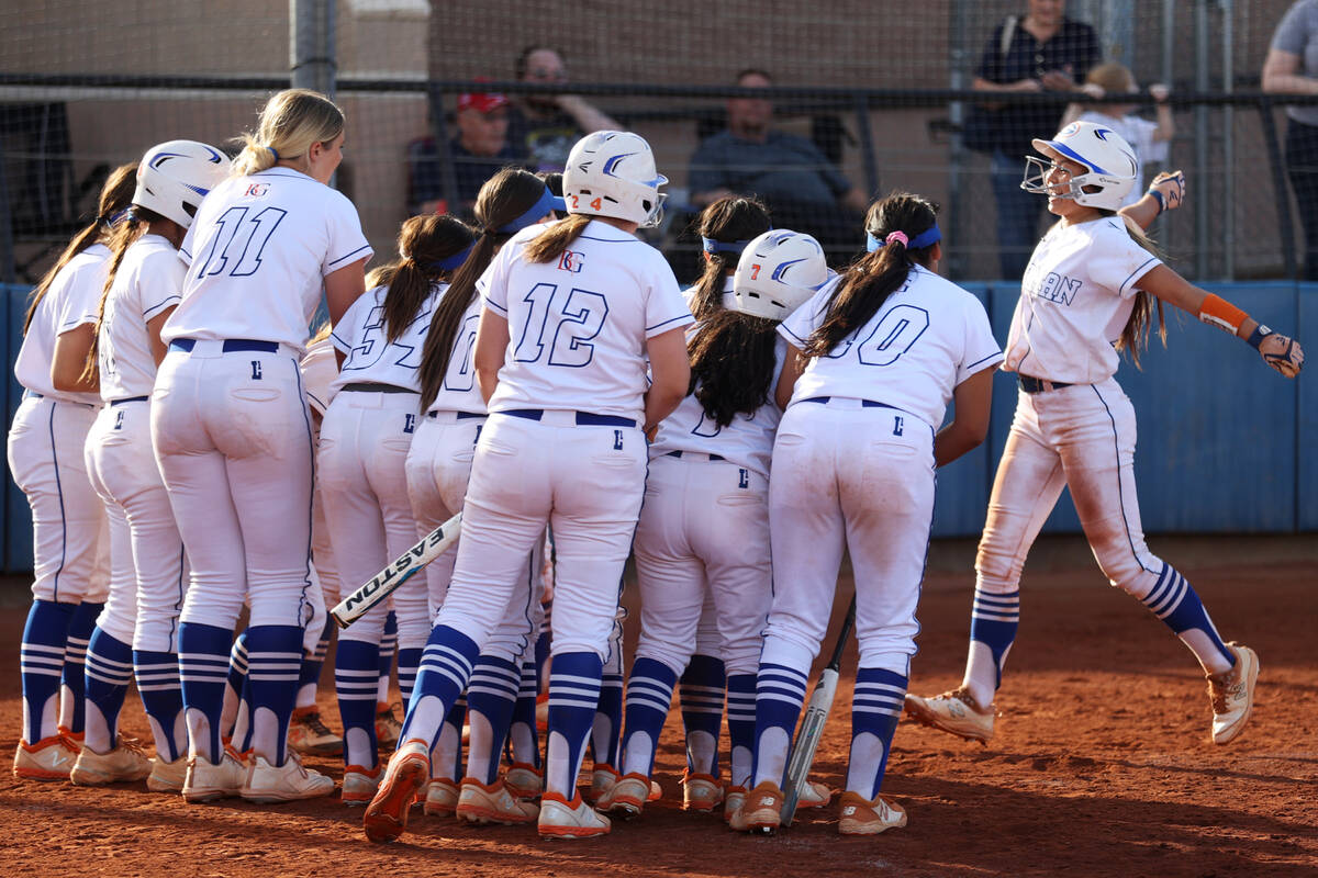 Bishop Gorman softball players are shown during a game against Legacy at Bishop Gorman High Sch ...