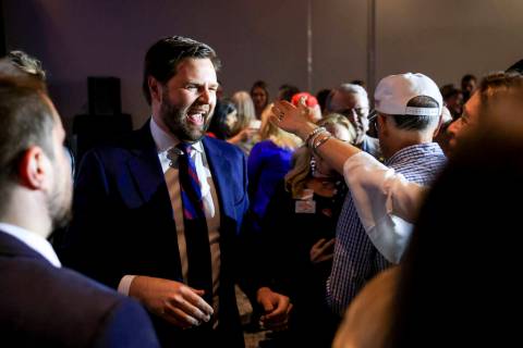 Republican Senate candidate JD Vance greets supporters during an election night watch party, Tu ...