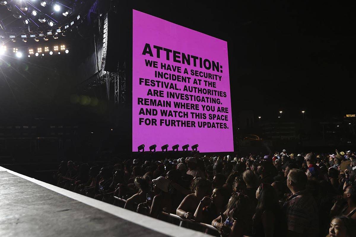 A security update is displayed during the Lovers & Friends music festival on Saturday, May ...