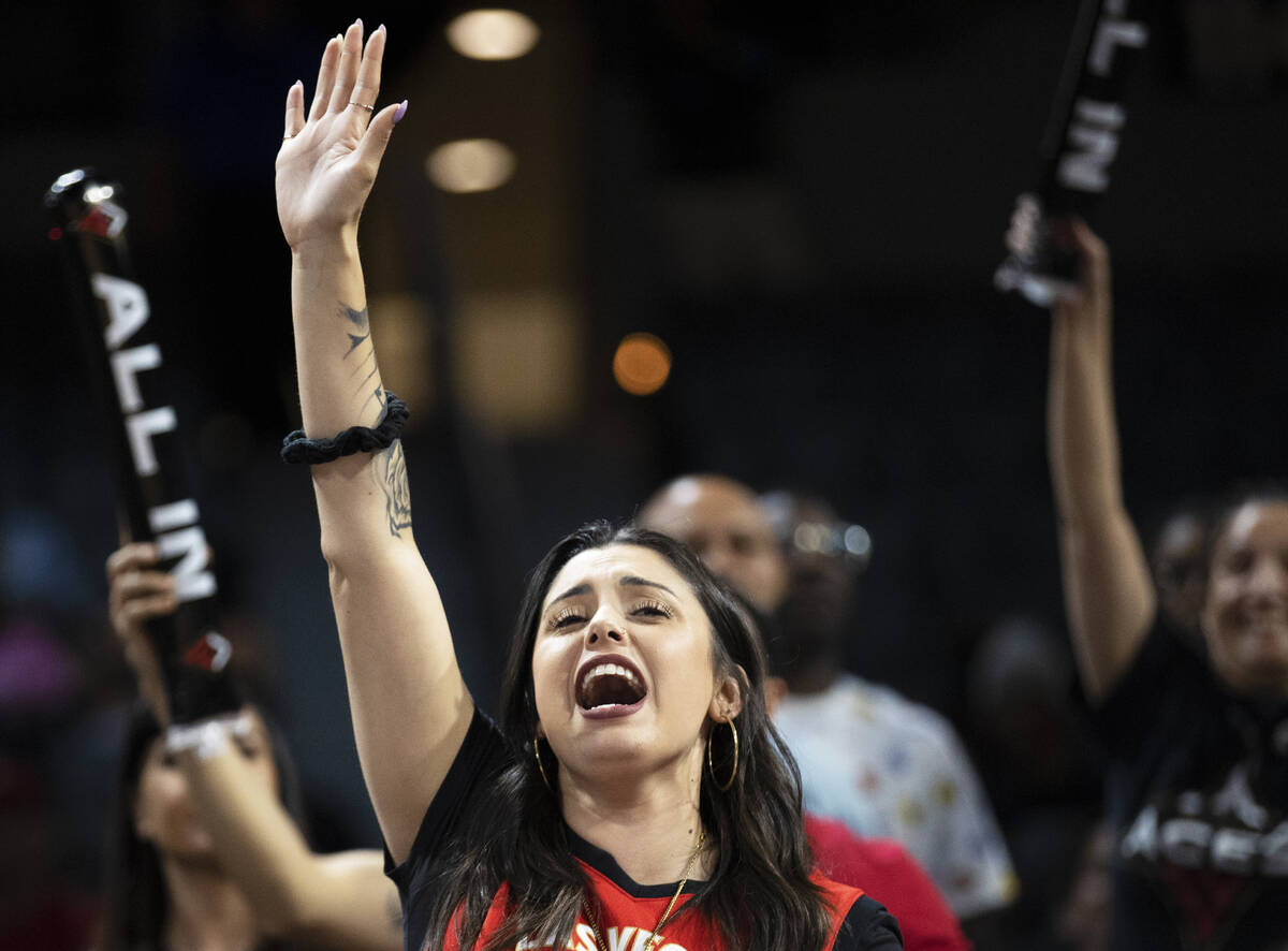 Fans cheer for Vegas during a WNBA basketball game against the Phoenix Mercury on Tuesday, May ...