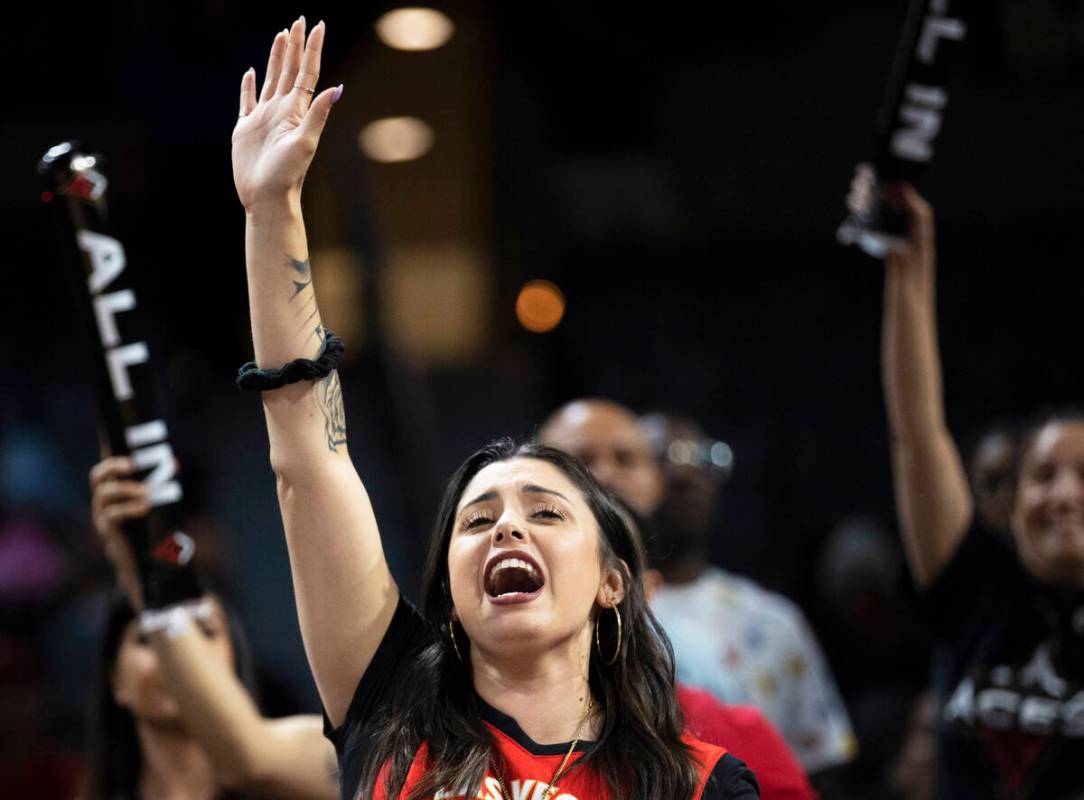 Fans cheer for Vegas during a WNBA basketball game against the Phoenix Mercury on Tuesday, May ...