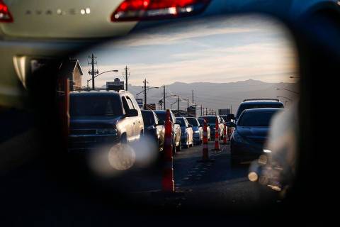 Traffic along Las Vegas Boulevard North as attendees make their way to th Las Vegas Motor Speed ...