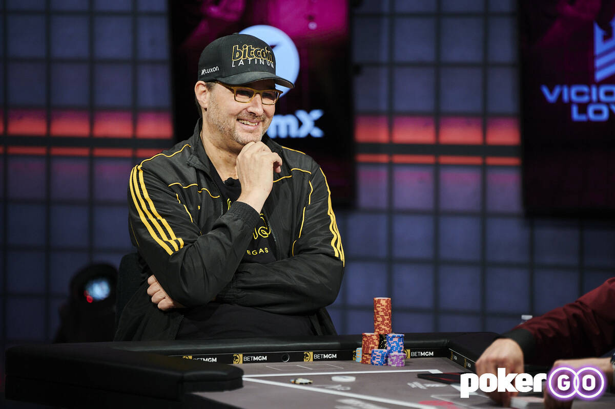 Phil Hellmuth plays on "High Stakes Duel III" on Tuesday at the PokerGO studio in Las Vegas. He ...