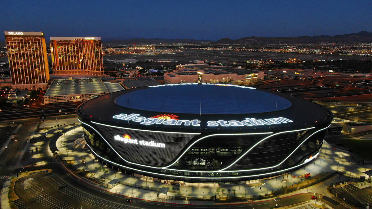 Aerial view of Allegiant Stadium on Friday, July 31, 2020, in Las Vegas. (Michael Quine/Las Veg ...