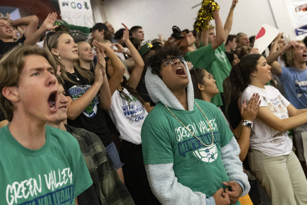 Green Valley fans cheer for their team during the Class 5A boys volleyball state championship m ...