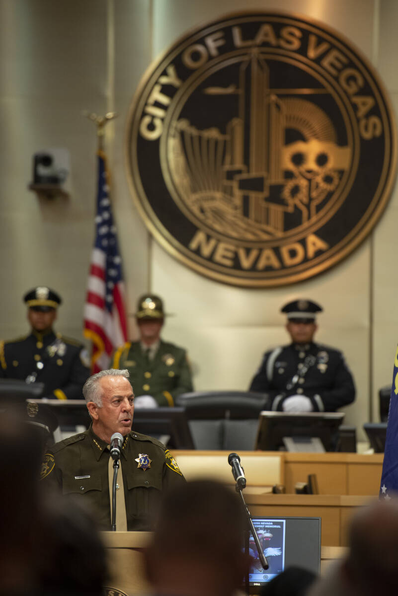 Clark County Sheriff Joe Lombardo delivers his remarks at the Southern Nevada Law Enforcement M ...