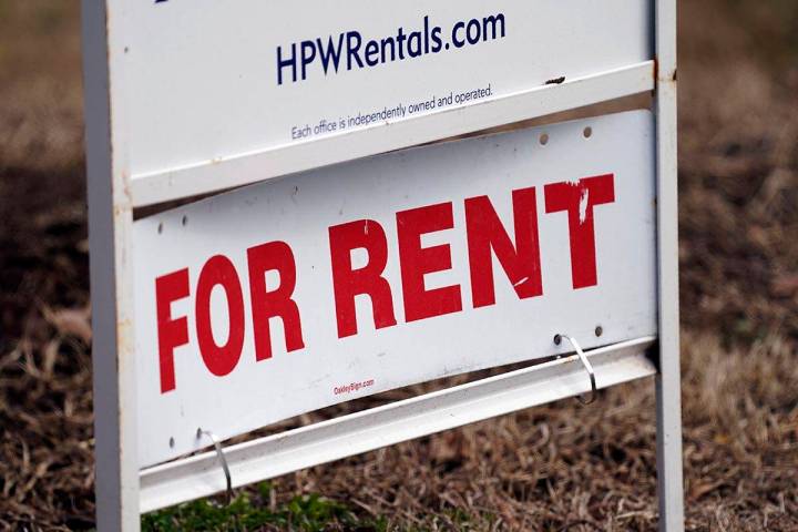 A "For Rent" sign is displayed along a neighborhood street in Mebane, N.C., in 2021. (AP Photo/ ...