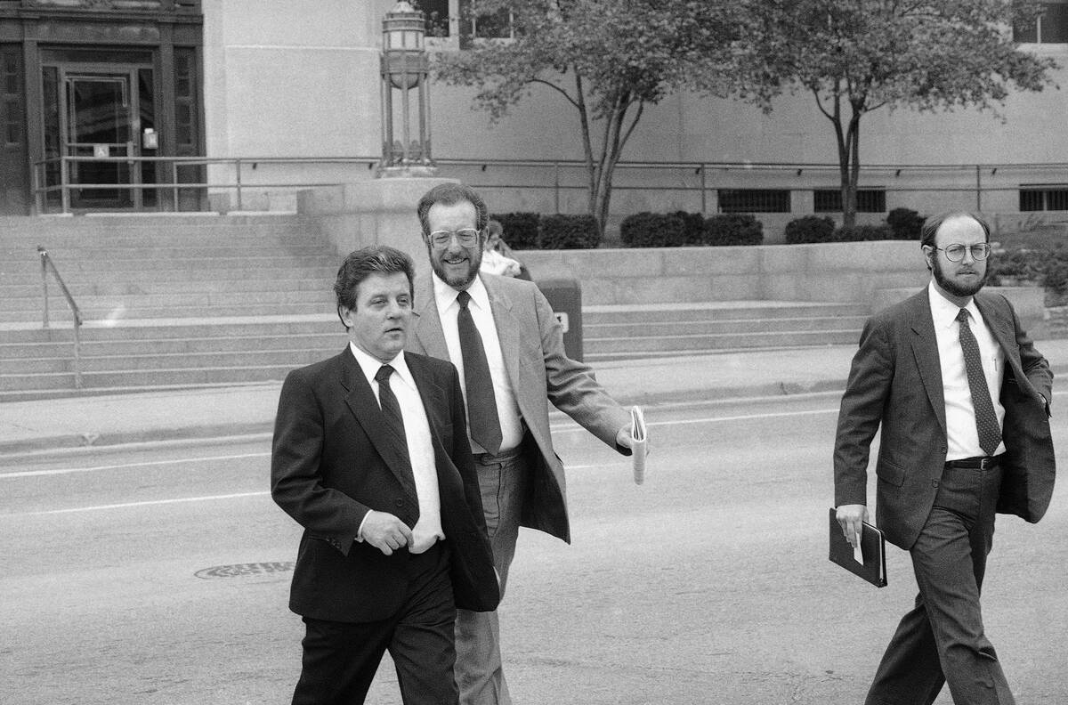 Las Vegas’s Anthony J. Spilotro, left, leaves the Kansas City, Missouri Federal Courthou ...