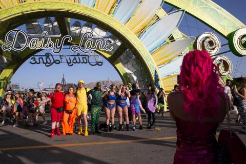 A group from Arizona that nicknamed themselves “ROYGBIV” poses for a photo during ...