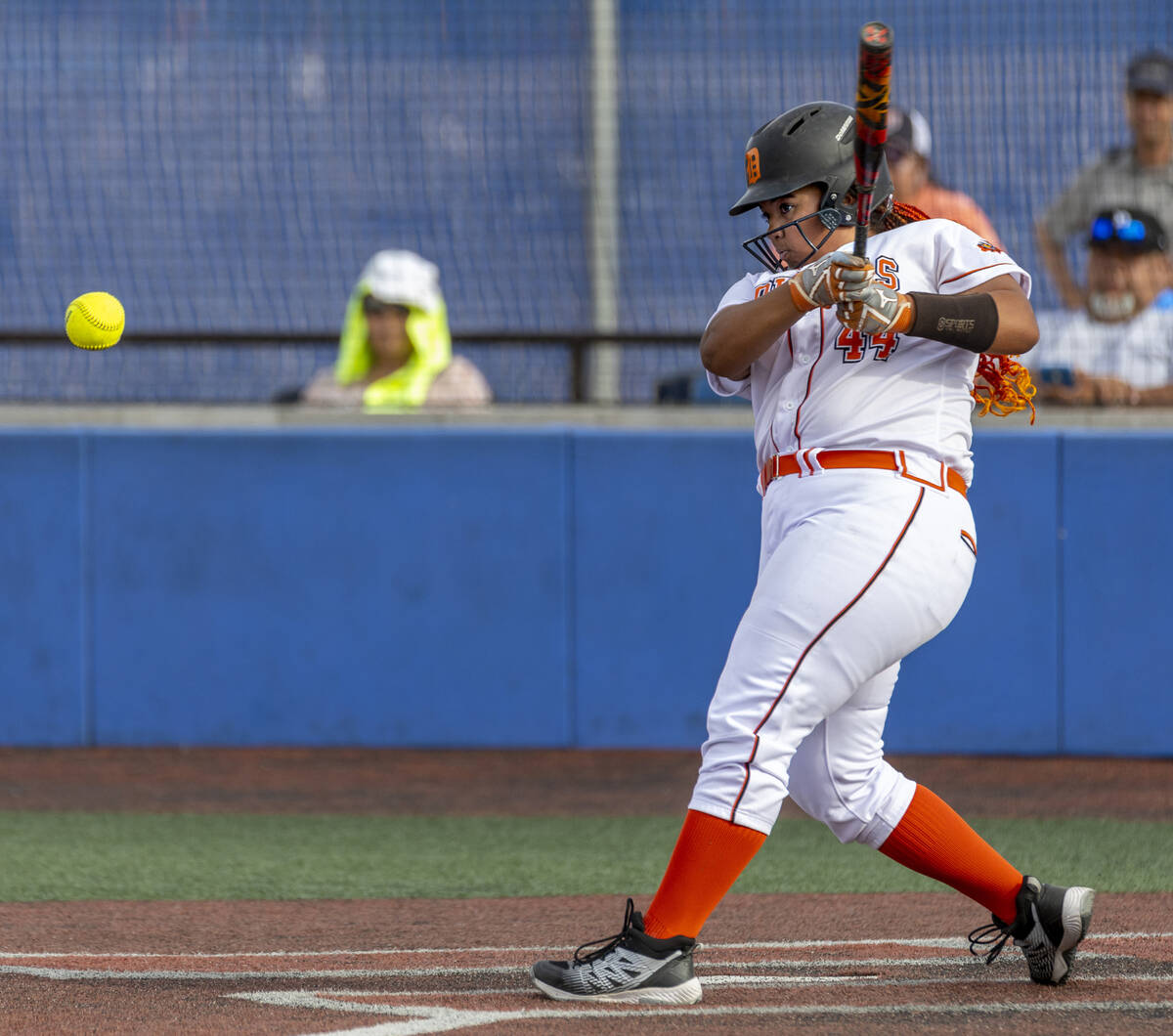 Douglas batter Lilyann Lee (44) connects with a pitch from Green Valley during their Class 5A ...