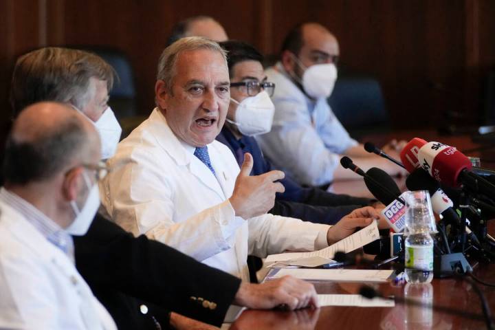 Spallanzani infectious disease hospital director Francesco Vaia talks to reporters during a pre ...