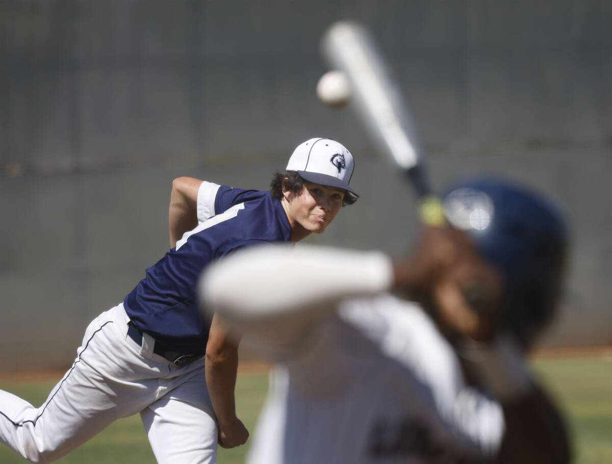 Shadow Ridge pitcher Sam Horne delivers during the sixth inning of the second game against Lega ...