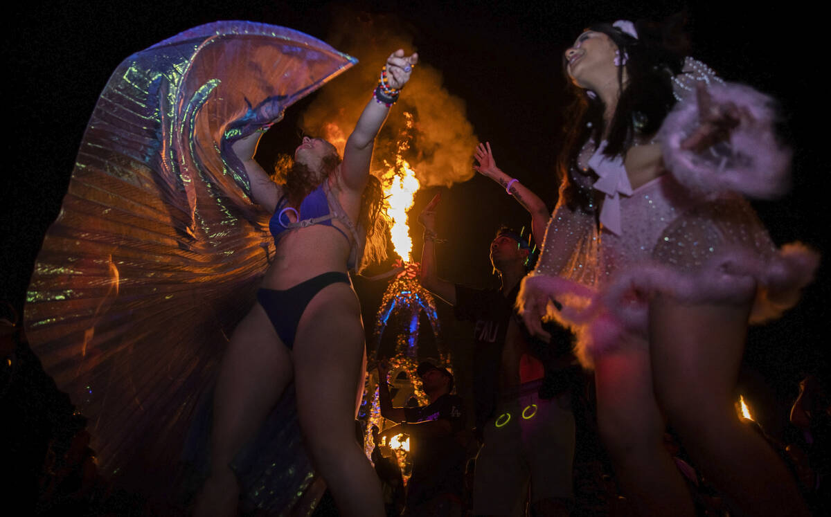 Attendees dance during day three of Electric Daisy Carnival on Sunday, May 22, 2022, at Las Veg ...