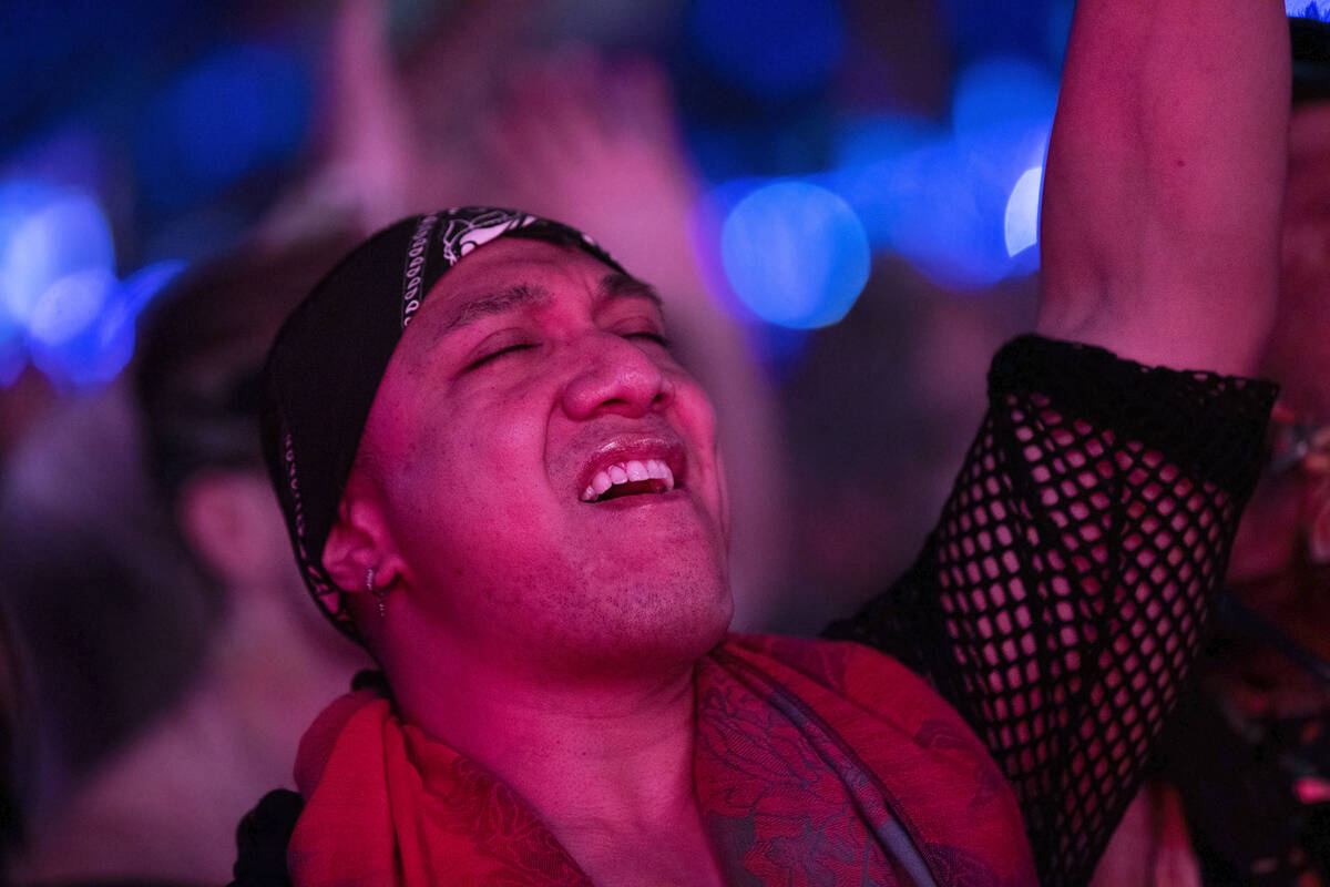 Attendees listen to music at Base Pod during day three of Electric Daisy Carnival on Sunday, Ma ...