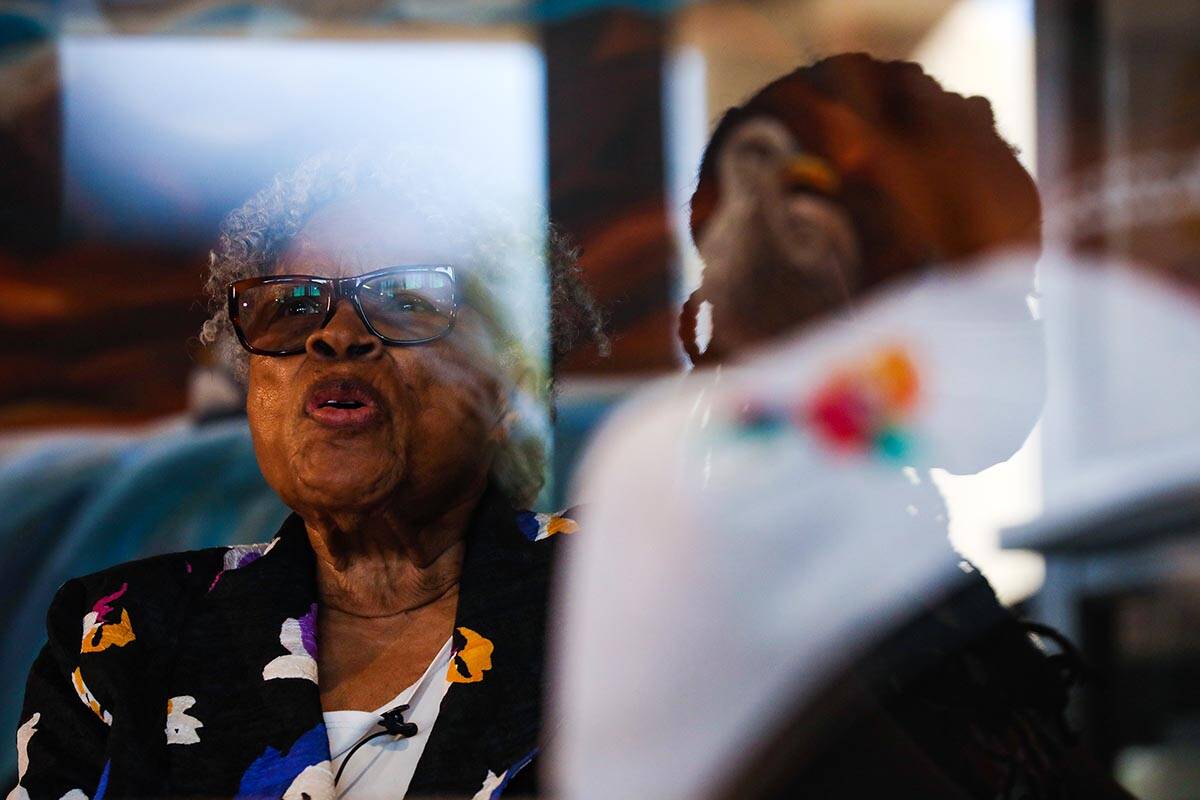 Opal Lee speaks at the All Thing Juneteenth reception at the West Las Vegas Arts Center in Las ...