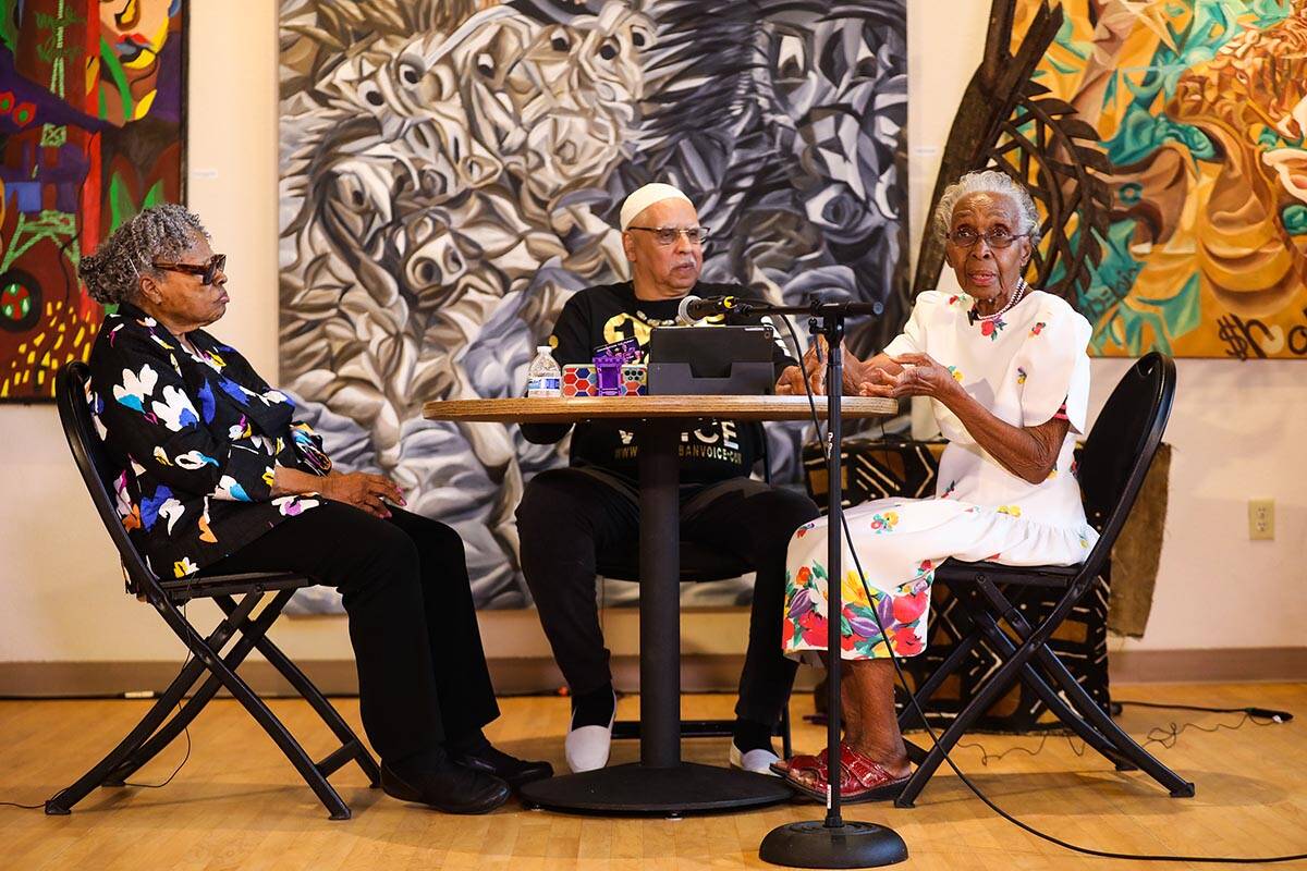 Helen Anderson Toland, right, speaks alongside Opal Lee, left, and master of ceremonies Ramon S ...
