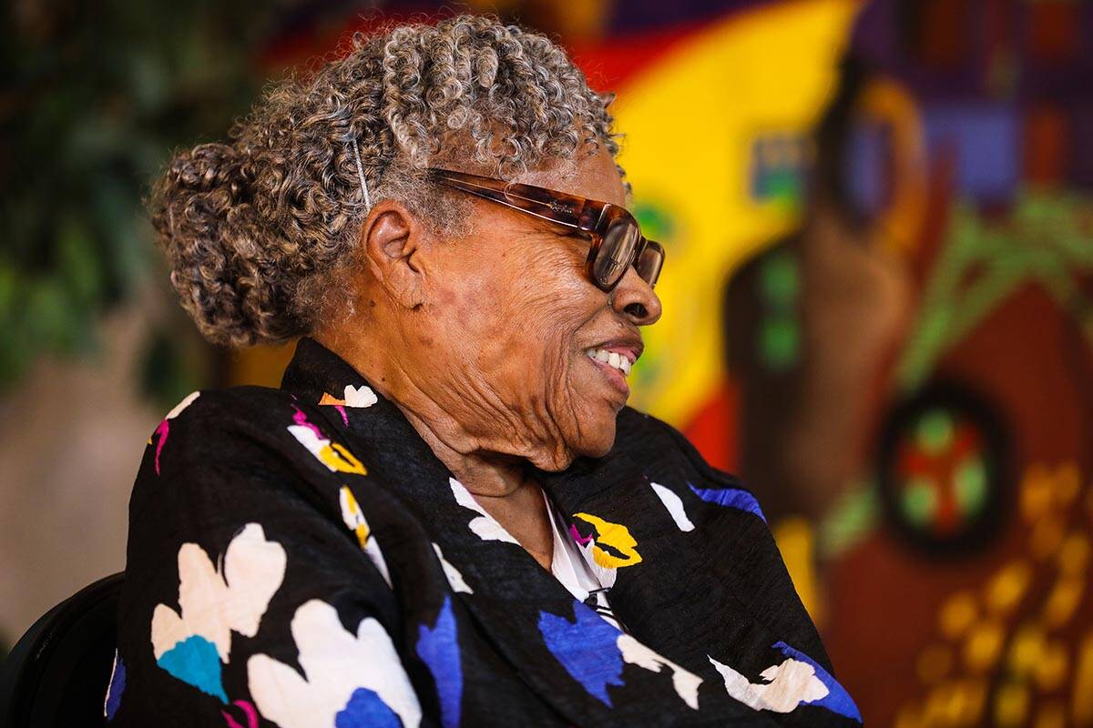 Opal Lee speaks for the All Thing Juneteenth reception at the West Las Vegas Arts Center in Las ...