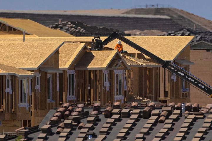Construction continues on homes in the northwest Las Vegas Valley on Monday, May 23, 2022, in L ...