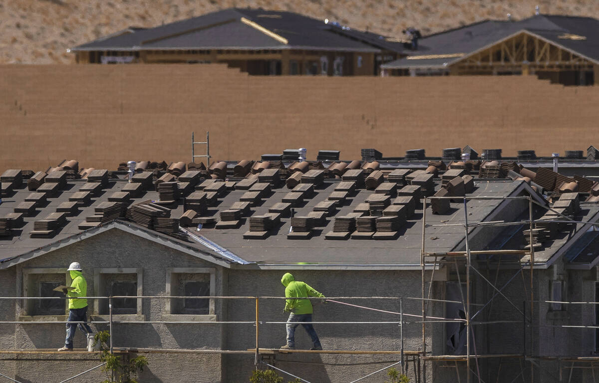 Construction continues on homes in the northwest Las Vegas Valley on Monday, May 23, 2022, in L ...