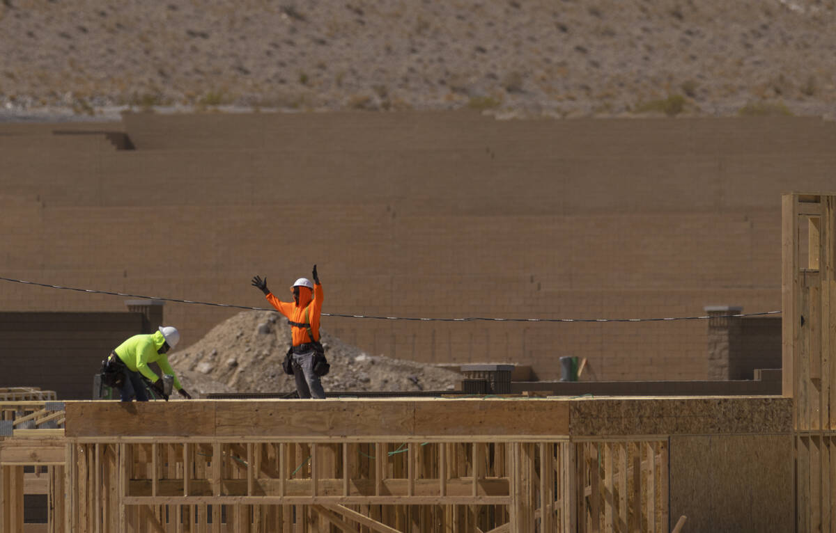 Construction continues on homes in the northwest Las Vegas Valley on Monday, May 23, 2022, in L ...